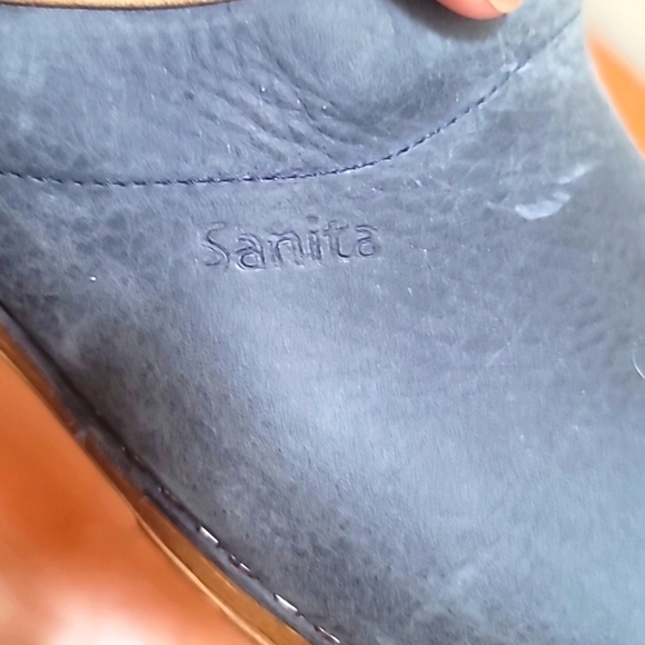 SANITA WOMEN'S DANISH CLOG BLUE LEATHER SLIP ON WEDGE HEEL SANDAL SIZE 41 US10.5 - Picture 6 of 13